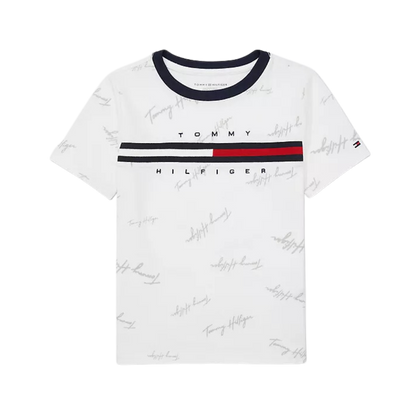 Camiseta Infantil Listra Logo Assinatura Branca Tommy Hilfiger