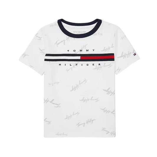 Camiseta Infantil Listra Logo Assinatura Branca Tommy Hilfiger