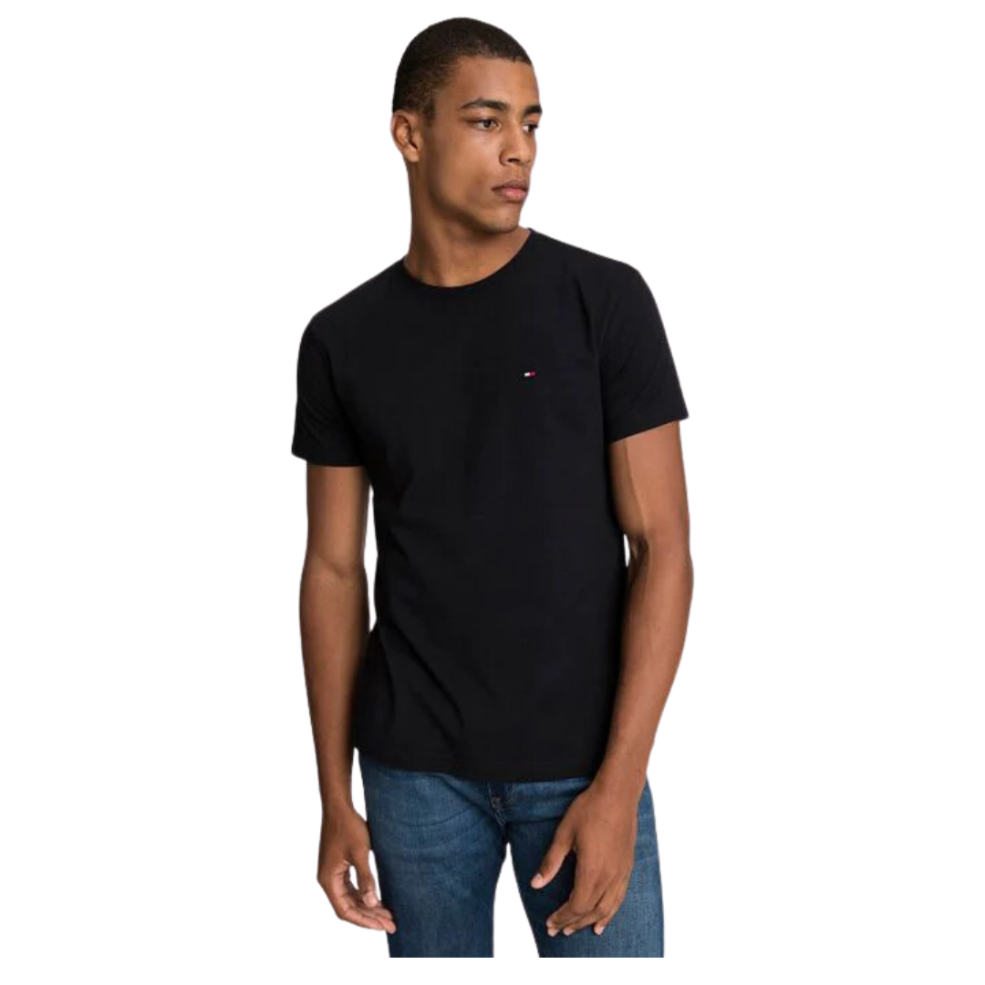 Camiseta Preta Clássica Gola C - Tommy Hilfiger