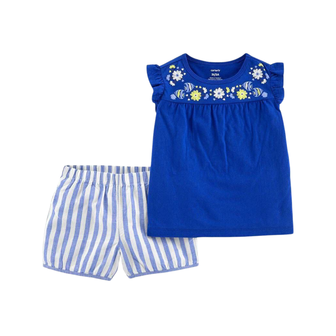 Conjunto 2 Peças Azul Short Listrado Carter's