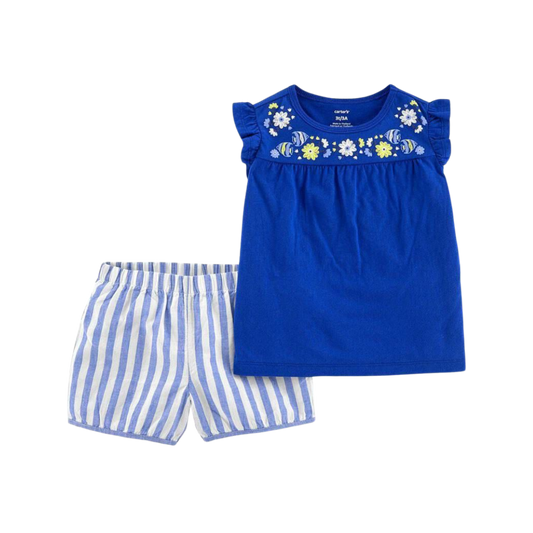 Conjunto 2 Peças Azul Short Listrado Carter's