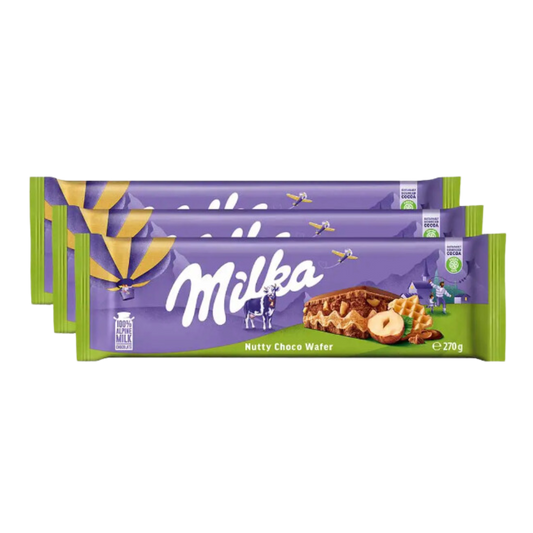 Barra de chocolate Milka - Grãos de avelã e biscoito wafer